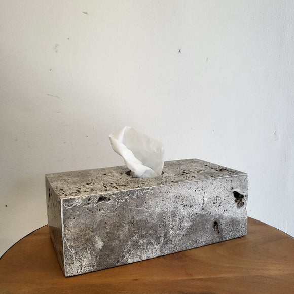 Handcrafted Travertine Tissue Box - Grey