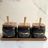 Black Ceramic Marble Canisters Set